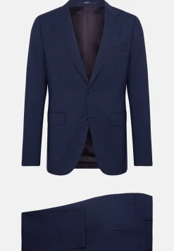 Abito Blu Micro Fantasia In Pura Lana