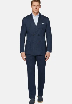 Abito Doppio Petto Navy In Lino Cotone