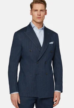 Abito Doppio Petto Navy In Lino Cotone