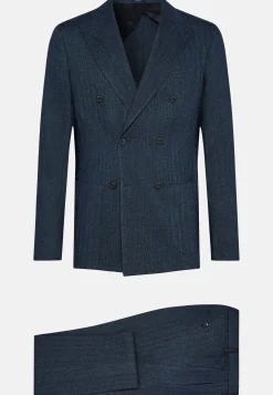 Abito Doppio Petto Navy In Lino Cotone