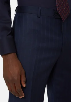 Abito Navy Blu Gessato In Lana Super 130