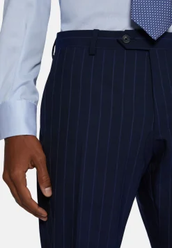 Abito Navy Blu Gessato In Lana Elasticizzata