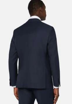 Abito Navy Blu Micro Fantasia In Pura Lana