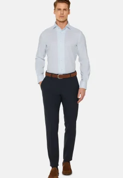 Camicia A Righe Azzurre In Cotone Dobby Regular