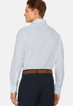 Camicia A Righe Azzurre In Cotone Dobby Regular