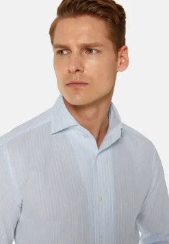 Camicia A Righe Azzurre In Cotone Dobby Regular