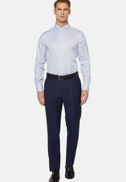 Camicia A Righe Azzurre In Cotone Dobby Regular