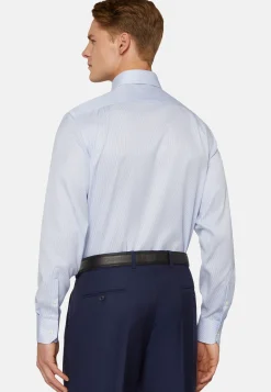 Camicia A Righe Azzurre In Cotone Dobby Regular