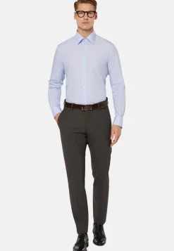Camicia A Righe Azzurre In Cotone Regular Fit
