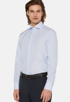 Camicia A Righe Azzurre In Cotone Slim Fit
