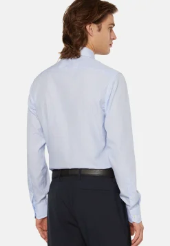 Camicia A Righe Azzurre In Cotone Slim Fit