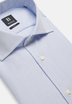 Camicia A Righe Azzurre In Cotone Slim Fit