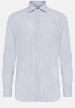 Camicia A Righe Azzurre In Cotone Slim Fit