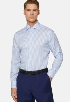 Camicia A Righe Azzurre In Cotone Dobby Regular