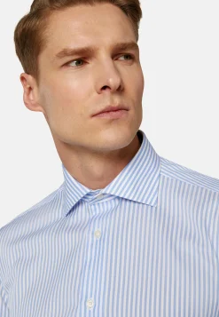 Camicia A Righe Azzurre In Cotone Dobby Regular