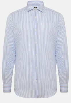 Camicia A Righe Azzurre In Cotone Dobby Regular