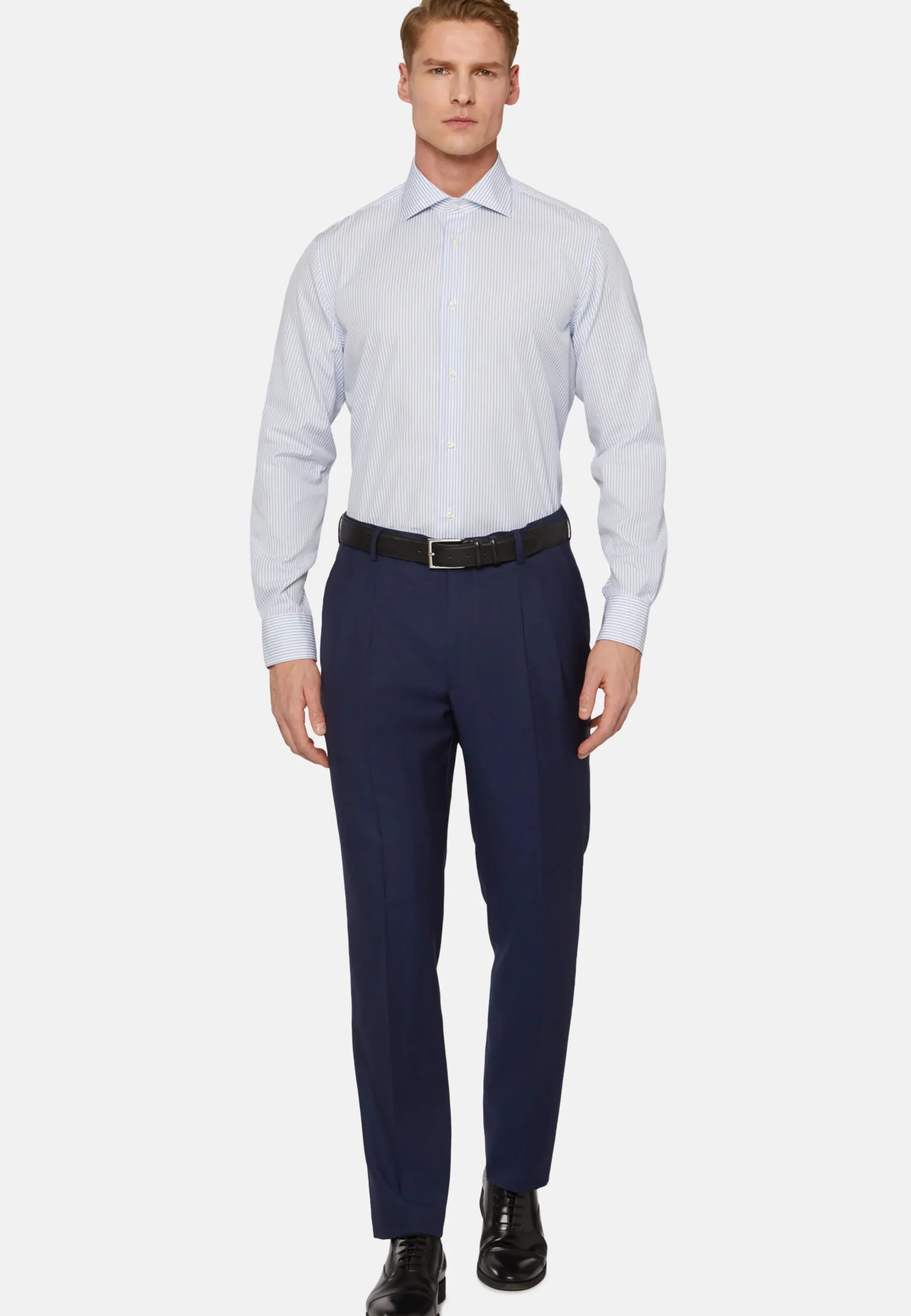 Camicia A Righe Azzurre In Cotone Slim Fit