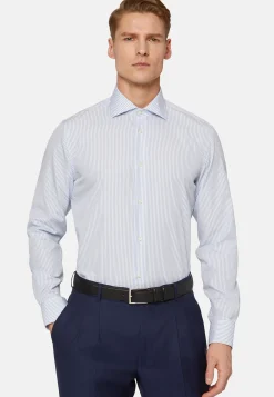 Camicia A Righe Azzurre In Cotone Slim Fit