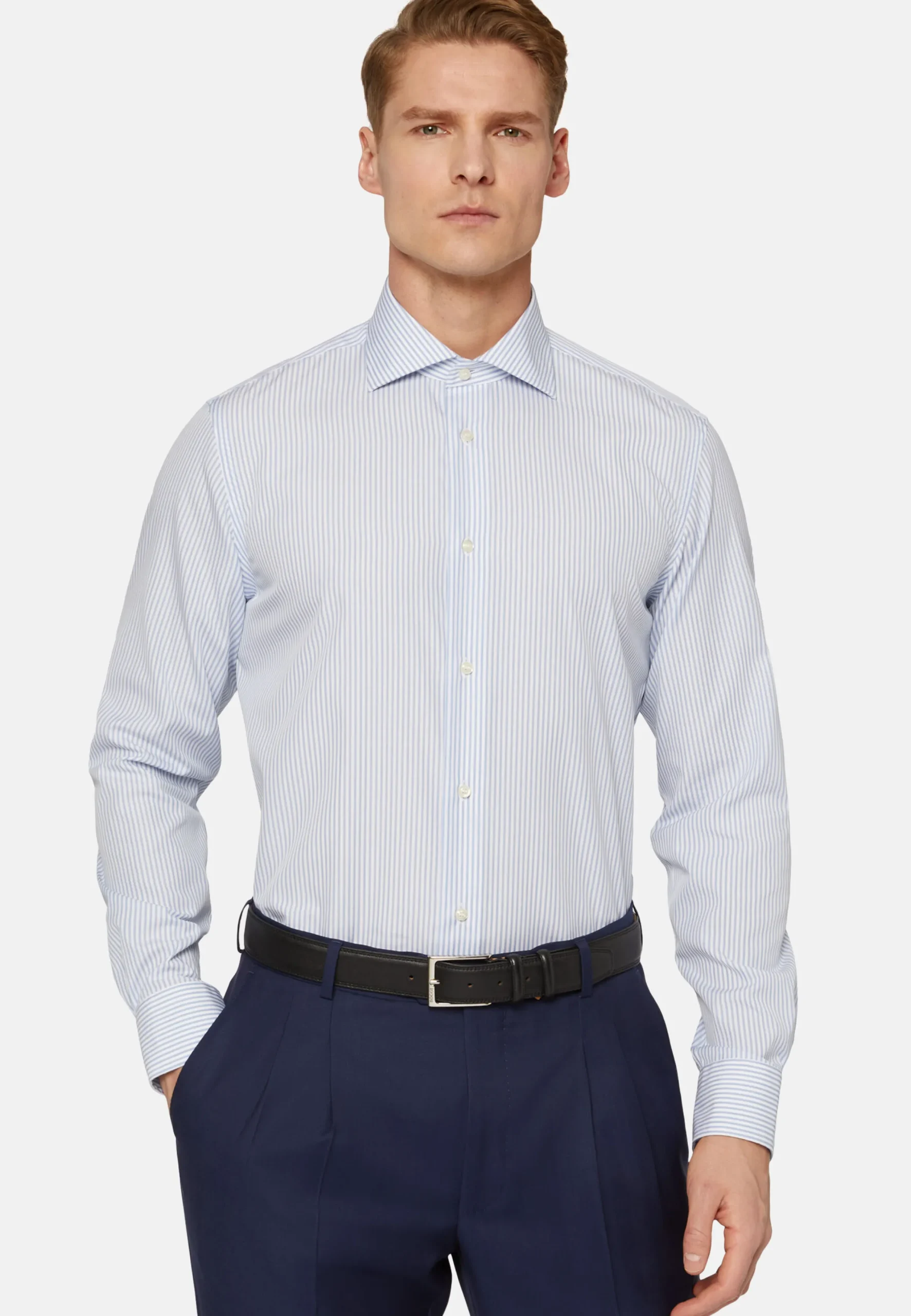 Camicia A Righe Azzurre In Cotone Slim Fit