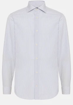 Camicia A Righe Azzurre In Cotone Slim Fit
