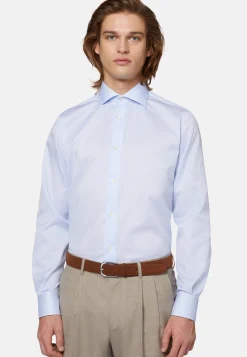 Camicia A Righe Azzurre In Cotone Dobby Regular