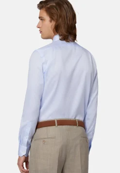 Camicia A Righe Azzurre In Cotone Dobby Regular