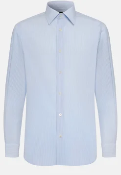 Camicia A Righe Azzurre In Cotone Regular Fit
