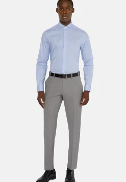 Camicia A Righe Azzurre In Cotone Dobby Slim Fit