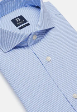 Camicia A Righe Azzurre In Cotone Dobby Slim Fit