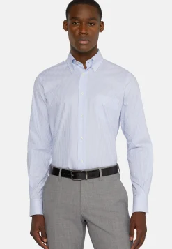 Camicia A Righe Azzurre In Cotone Dobby Regular