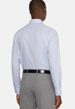 Camicia A Righe Azzurre In Cotone Dobby Regular