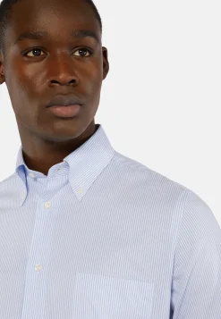 Camicia A Righe Azzurre In Cotone Dobby Regular