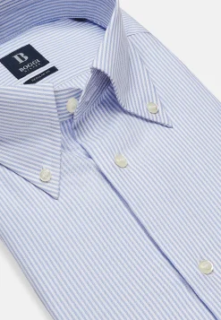 Camicia A Righe Azzurre In Cotone Dobby Regular