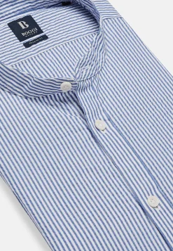 Camicia A Righe Azzurre In Seersucker Regular Fit