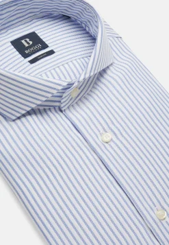 Camicia A Righe Azzurre In Cotone Dobby Slim Fit