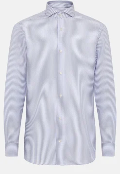 Camicia A Righe Azzurre In Cotone Dobby Slim Fit