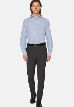 Camicia A Righe Azzurre In Cotone Dobby Regular