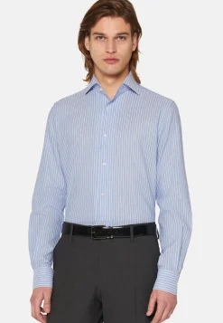 Camicia A Righe Azzurre In Cotone Dobby Regular