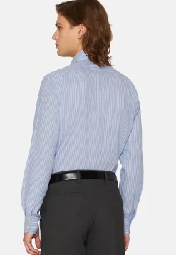 Camicia A Righe Azzurre In Cotone Dobby Regular