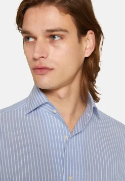 Camicia A Righe Azzurre In Cotone Dobby Regular