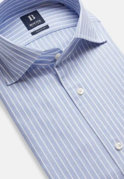 Camicia A Righe Azzurre In Cotone Dobby Regular