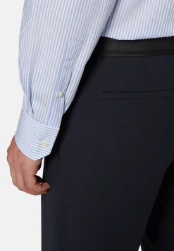 Camicia A Righe Azzurre In Cotone Dobby Slim Fit