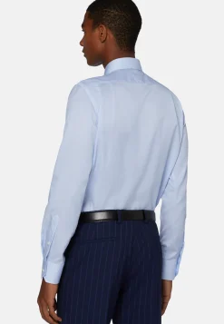 Camicia A Righe Azzurre In Twill Di Cotone Regular