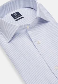 Camicia A Righe Azzurre In Lino Regular Fit