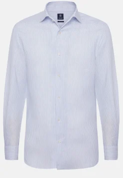 Camicia A Righe Azzurre In Lino Regular Fit