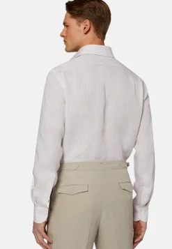 Camicia A Righe Azzurre In Lino Regular Fit