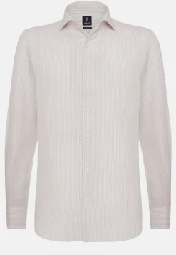 Camicia A Righe Azzurre In Lino Regular Fit