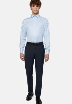 Camicia A Righe Azzurre In Twill Di Cotone Regular