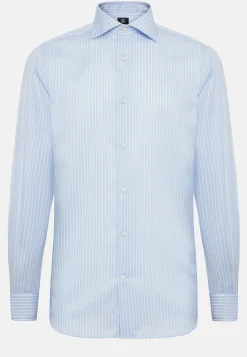 Camicia A Righe Azzurre In Twill Di Cotone Regular