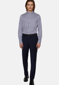 Camicia A Righe Blu In Twill Di Cotone Slim Fit